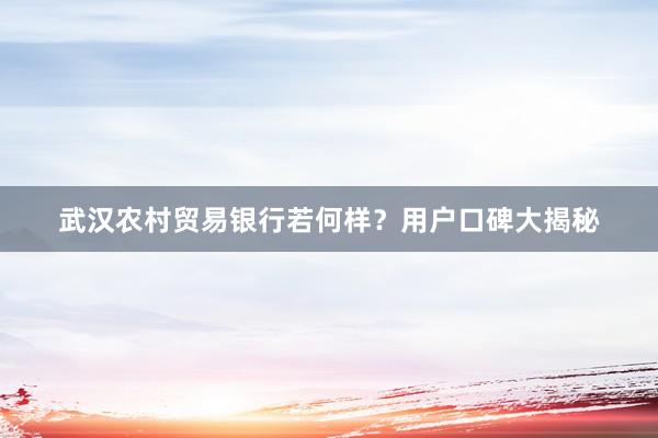武汉农村贸易银行若何样？用户口碑大揭秘